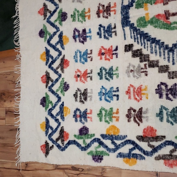 ❤ VINTAGE | Peruvian Wool Blanket Large Heavy Slubby Fringe - Picture 7 of 15